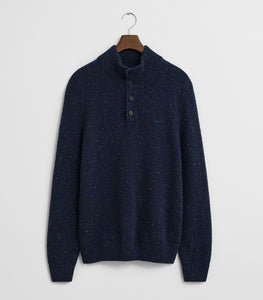 GANT - Wool Blend Nepps Half-Buttoned Sweater In Evening Blue 8040232 433