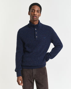 GANT - Wool Blend Nepps Half-Buttoned Sweater In Evening Blue 8040232 433