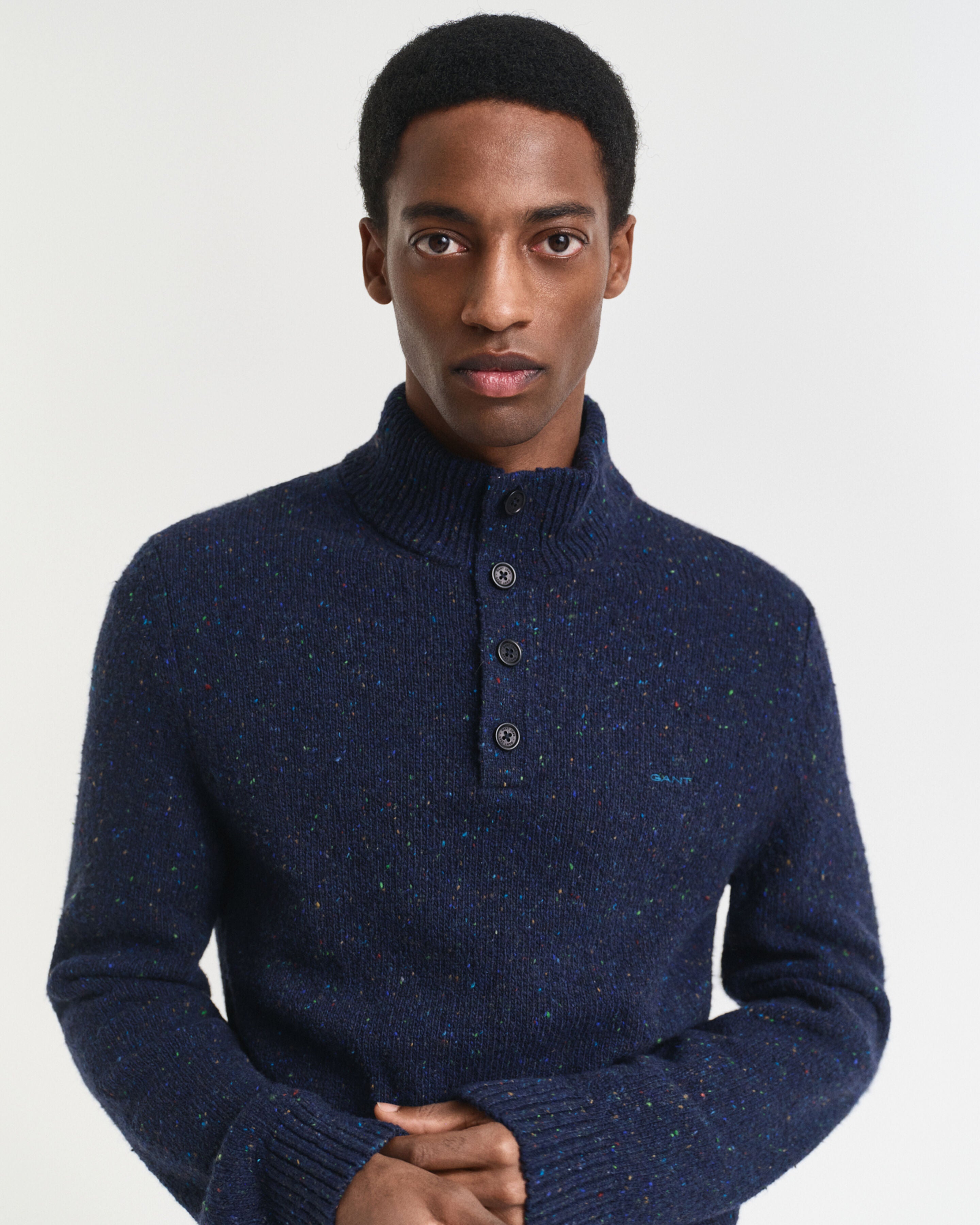 GANT - Wool Blend Nepps Half-Buttoned Sweater In Evening Blue 8040232 433