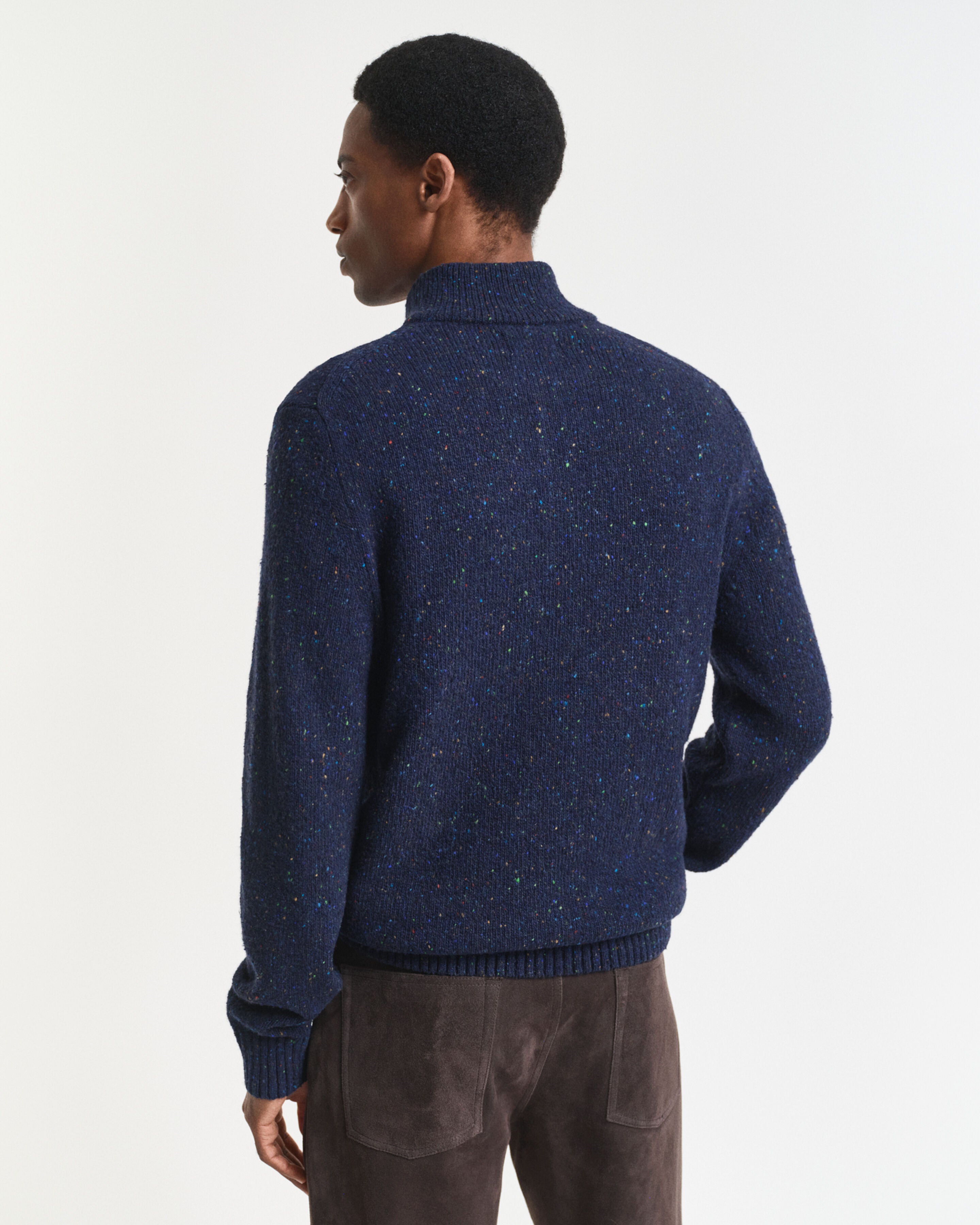 GANT - Wool Blend Nepps Half-Buttoned Sweater In Evening Blue 8040232 433