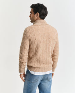 GANT - Lambswool Cable Knit Half-Zip Sweater In Khaki Melange 8050260 296