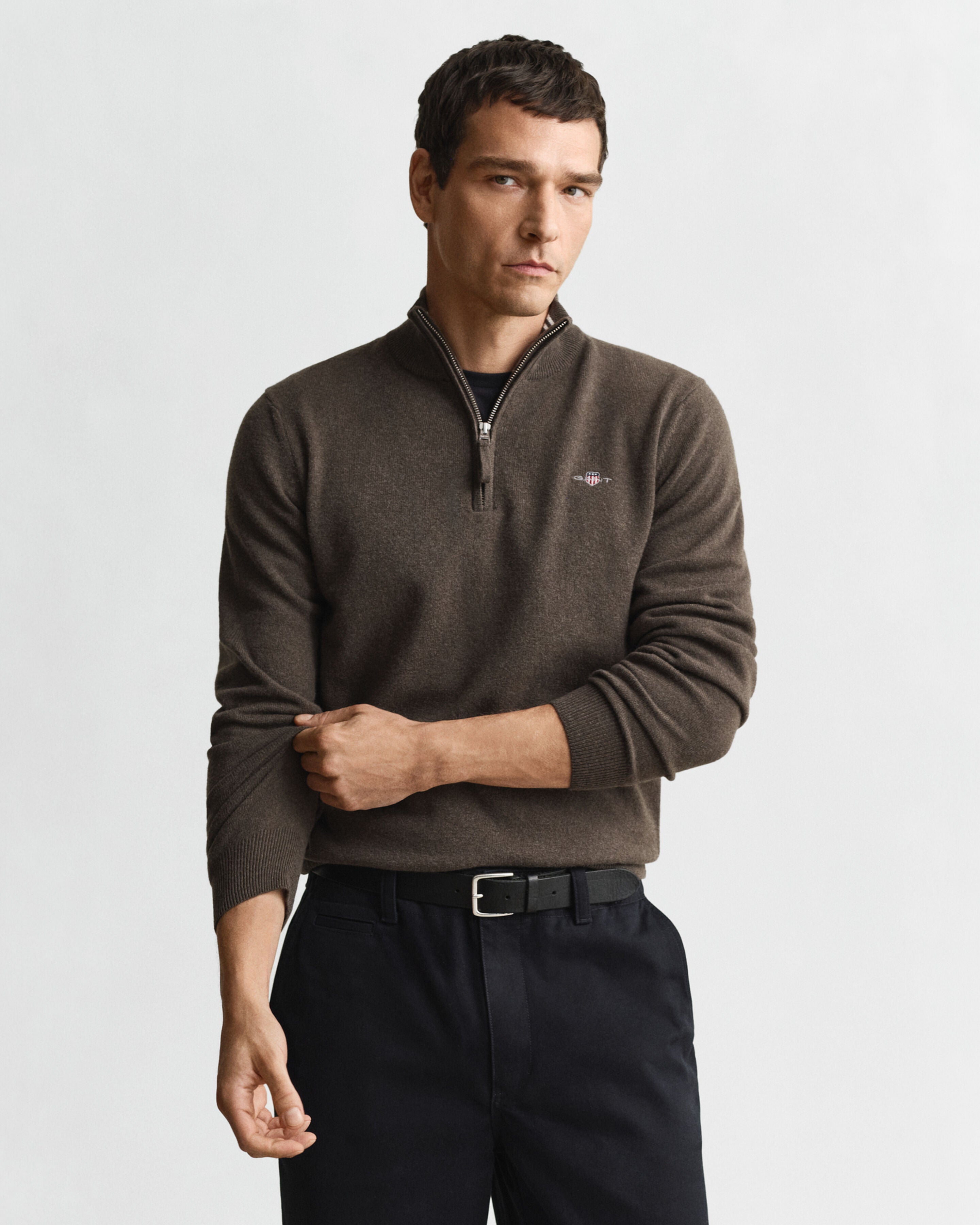 GANT - Superfine Lambswool Half-Zip Sweater in Seawood Melange Brown 87213 290