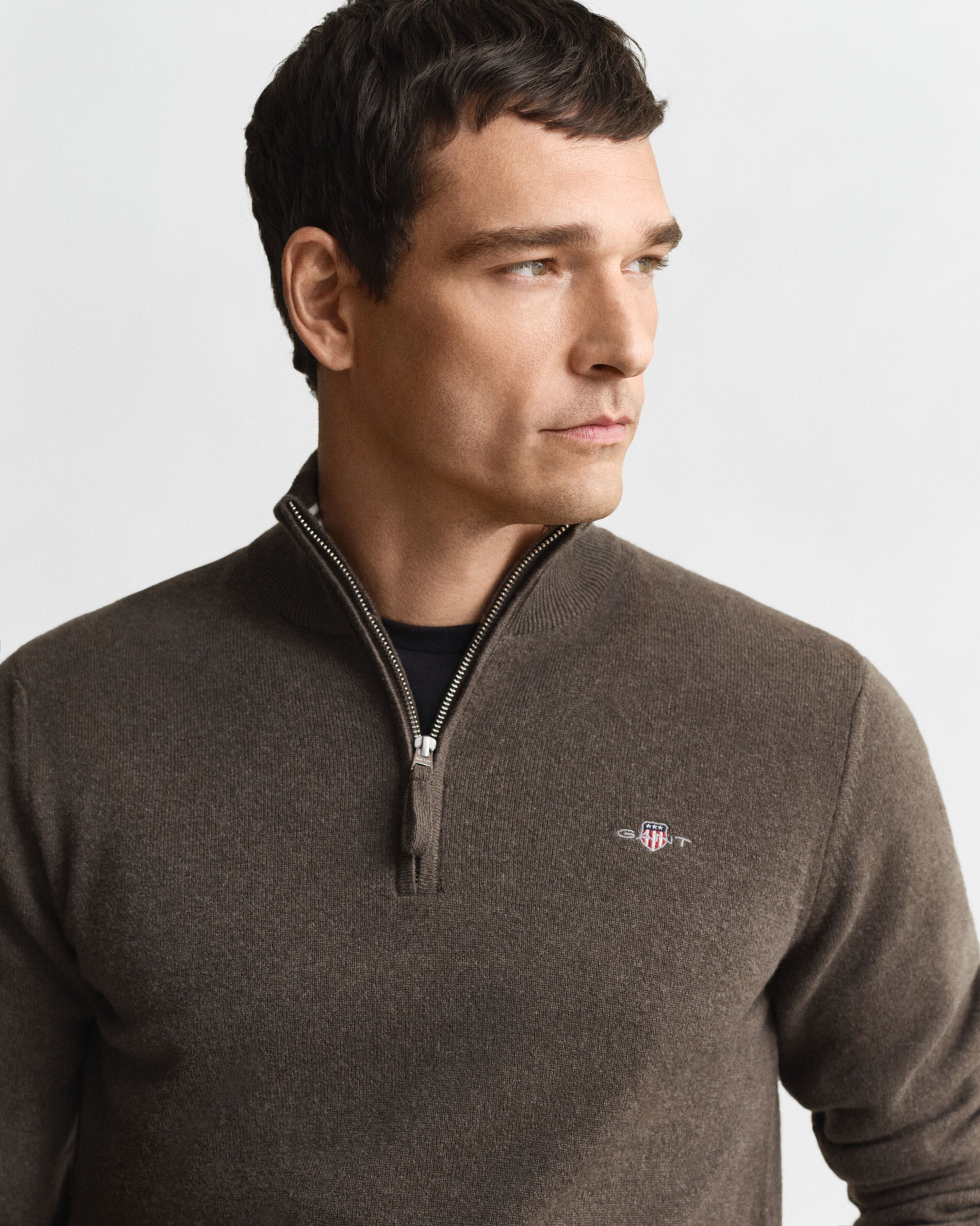 GANT - Superfine Lambswool Half-Zip Sweater in Seawood Melange Brown 87213 290