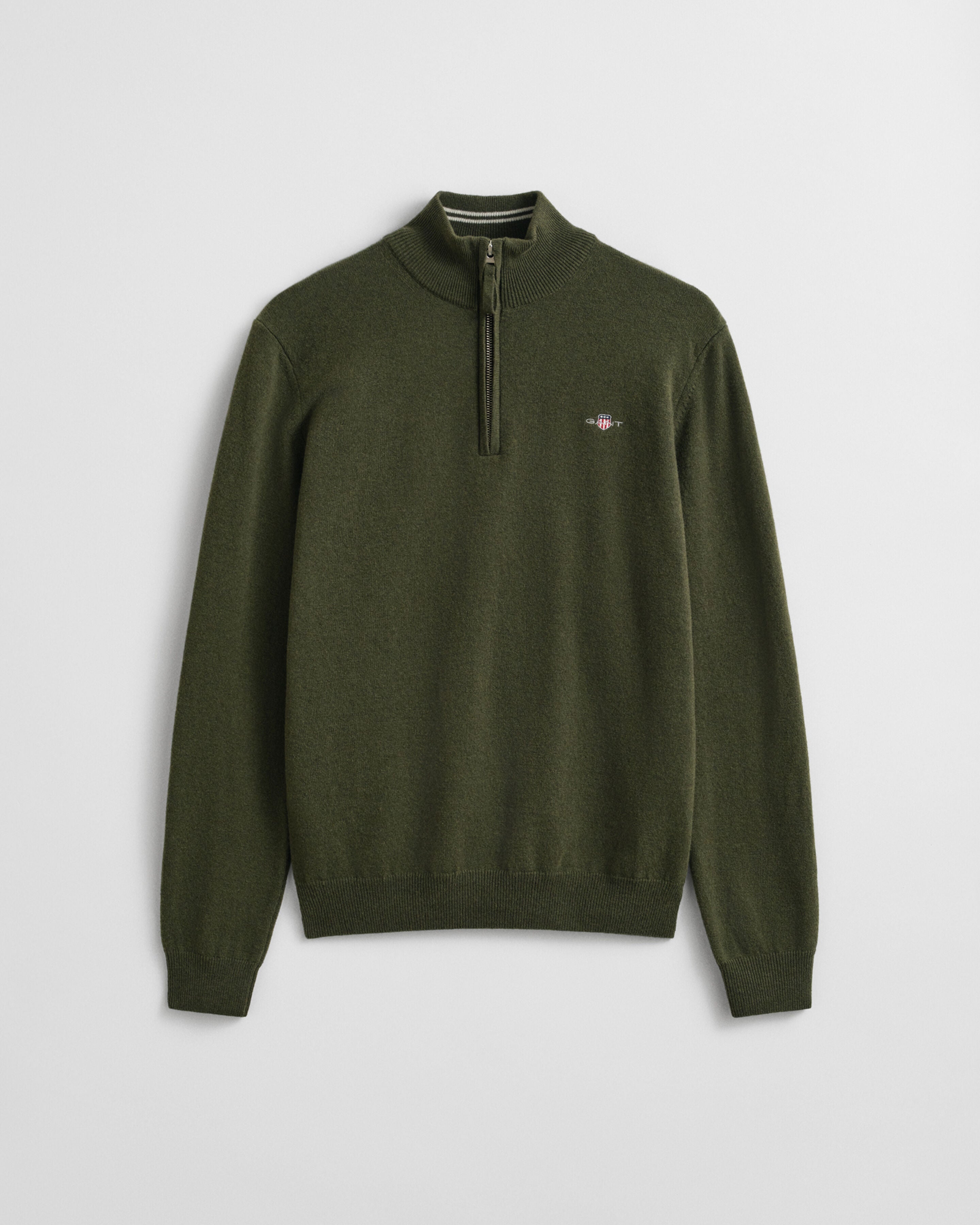 GANT - Superfine Lambswool Half-Zip Sweater in Khaki Green Melange 87213 384