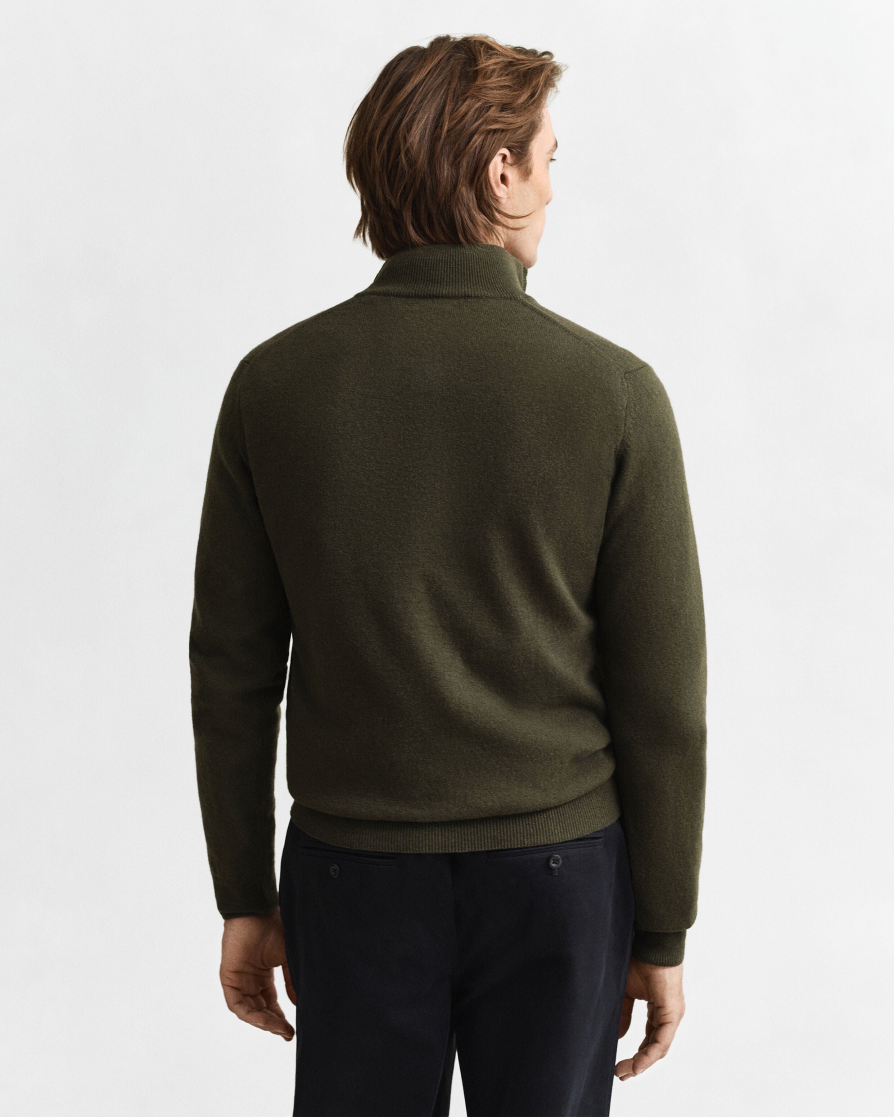 GANT - Superfine Lambswool Half-Zip Sweater in Khaki Green Melange 87213 384