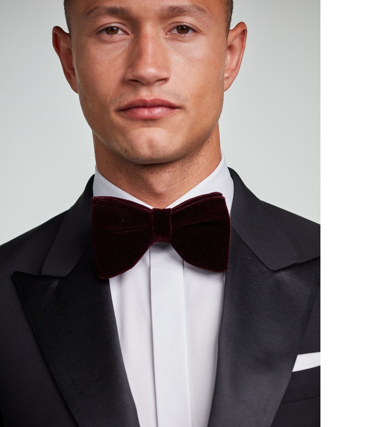 STENSTROMS - Dark Red Velvet Bow Tie, Pre-Tied