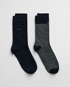 GANT - 2-Pack Dot & Solid Socks In Charcoal Melange 9960260 090