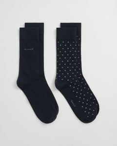 GANT - 2-Pack Dot & Solid Socks In Navy Blue 9960260 405