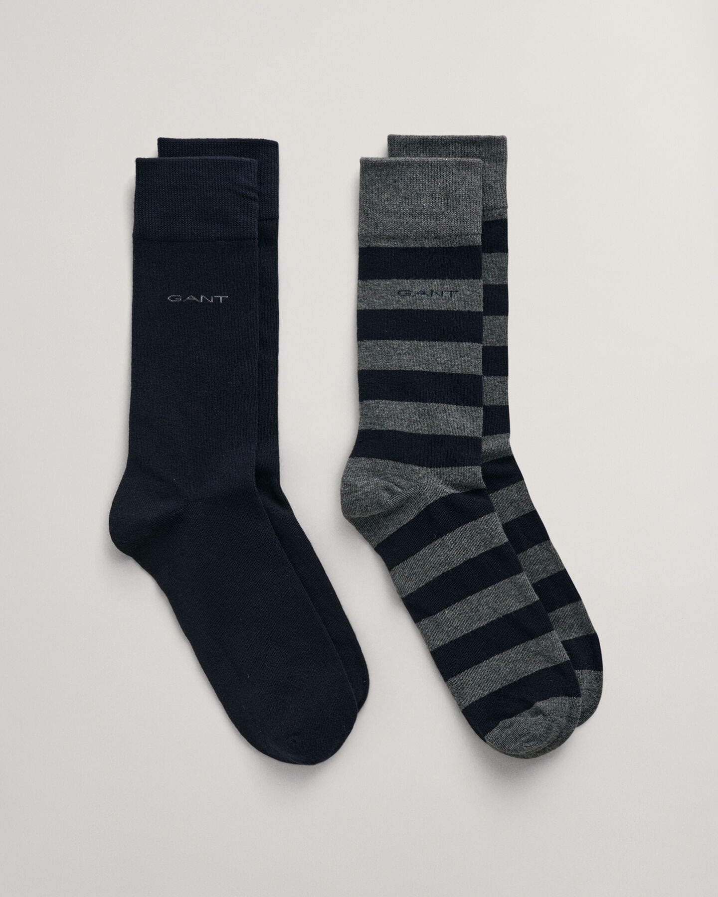 GANT - Charcoal Melange 2-Pack Barstripe & Solid Socks 9960261 090