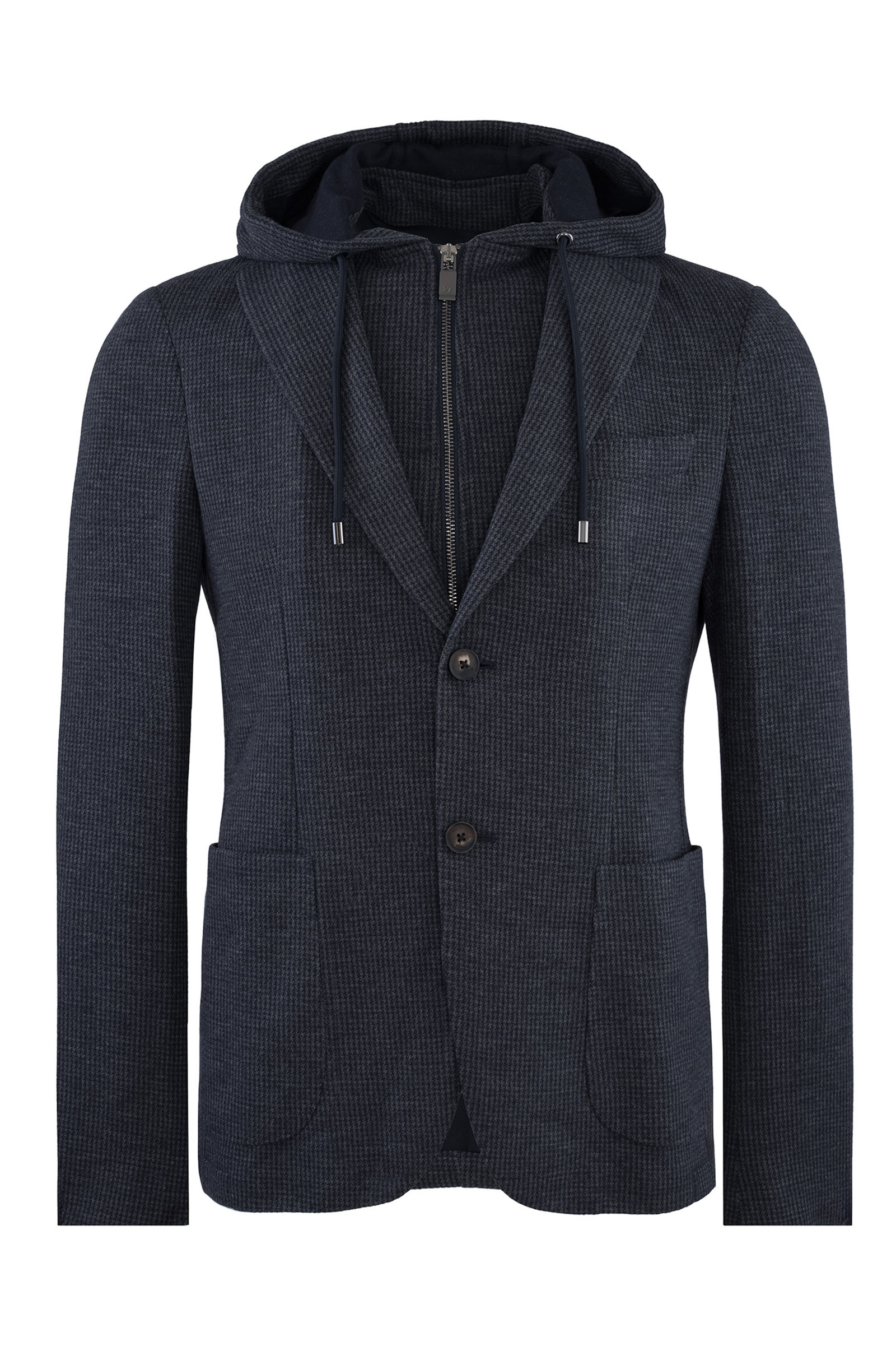 PAL ZILERI - Single Breasted Navy Blue Jacket With Removable Hood