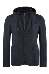 PAL ZILERI - Single Breasted Navy Blue Jacket With Removable Hood