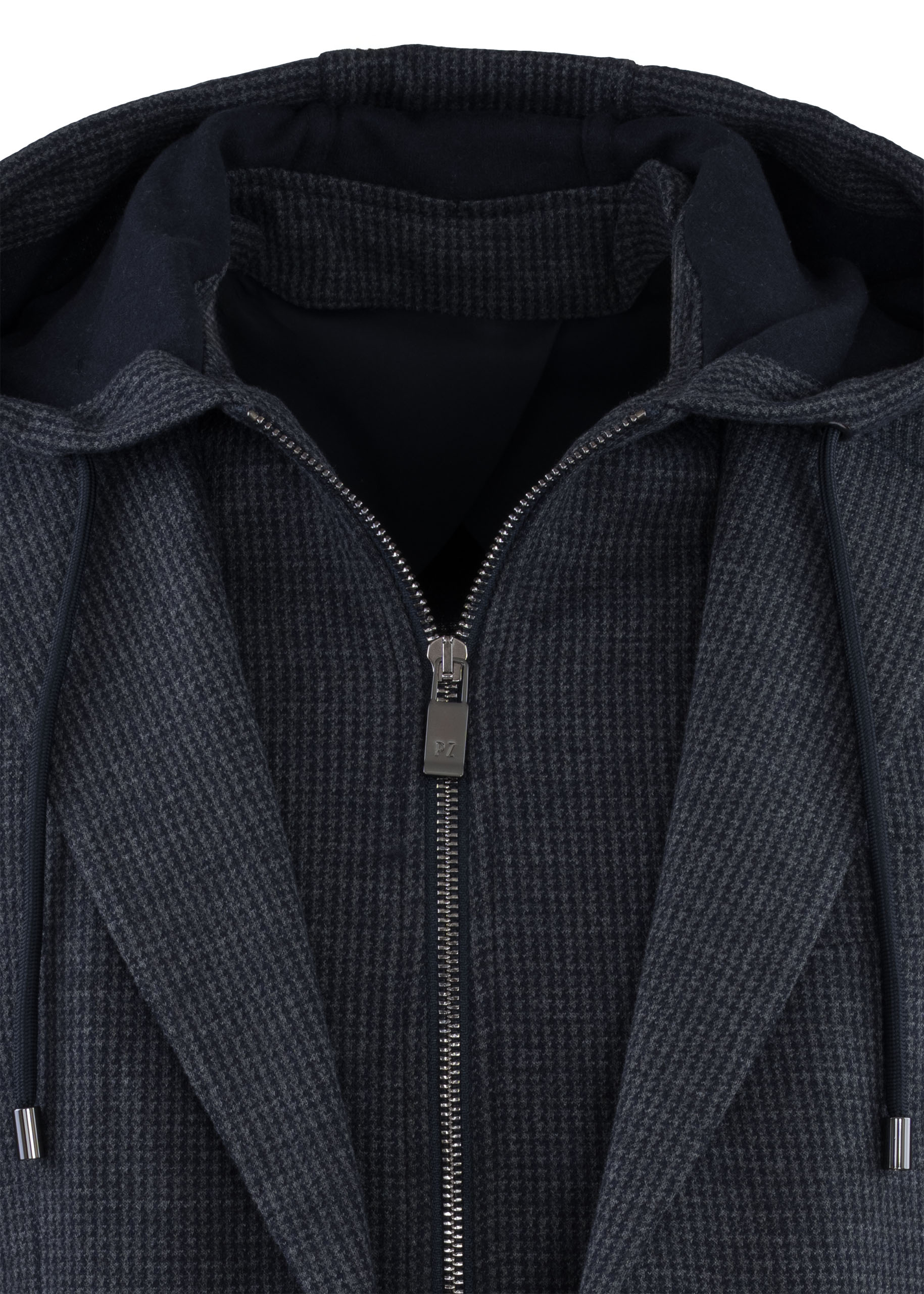 PAL ZILERI - Single Breasted Navy Blue Jacket With Removable Hood