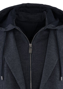 PAL ZILERI - Single Breasted Navy Blue Jacket With Removable Hood
