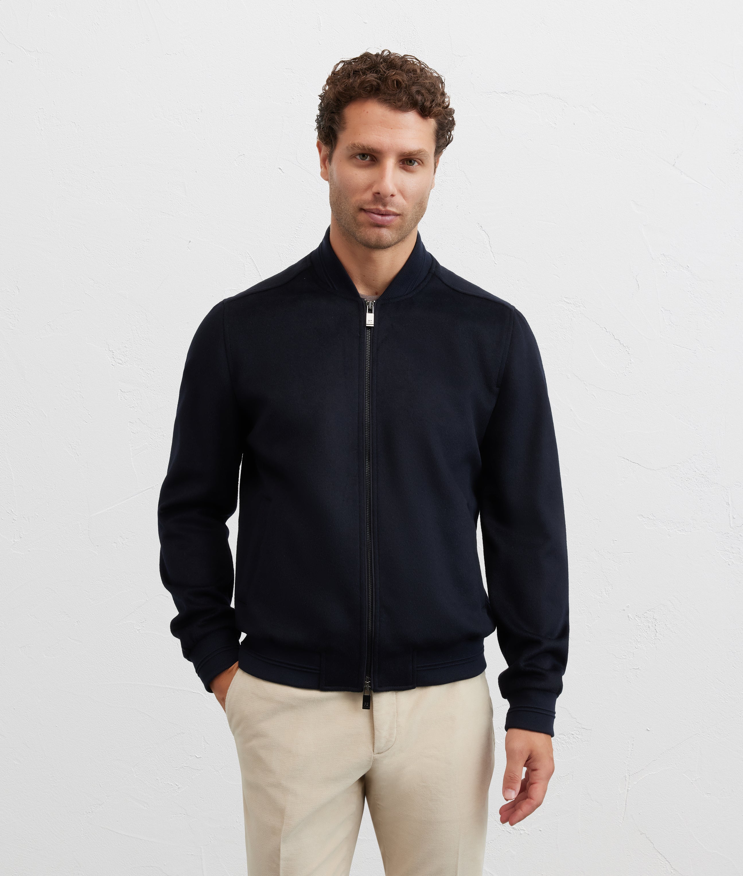 PAL ZILERI - Bomber Jacket In Navy Blue Wool & Polyester