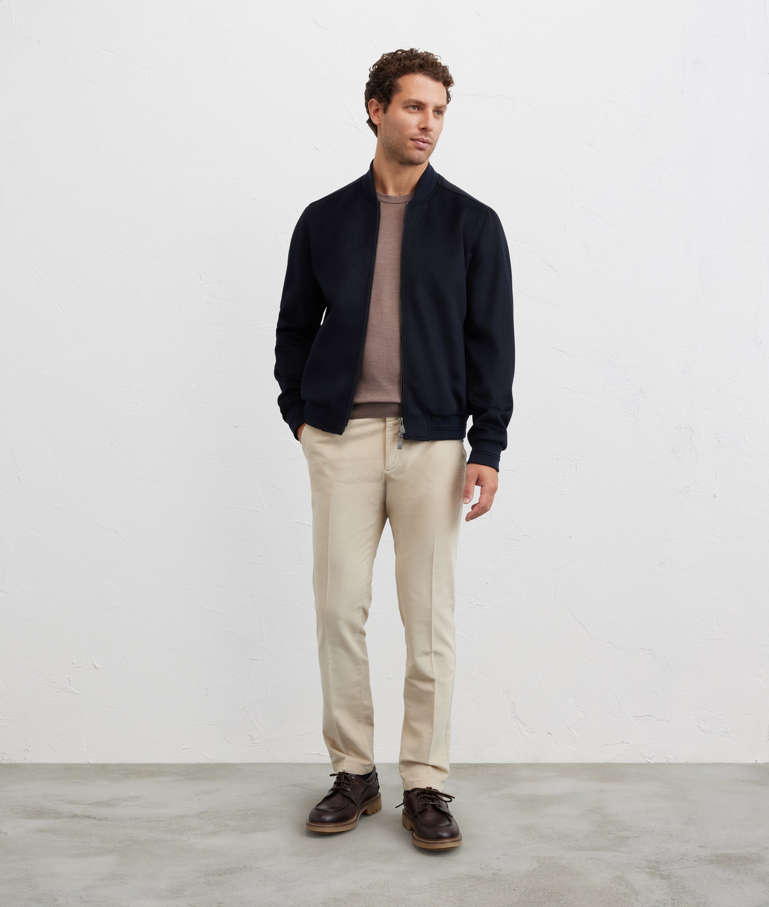 PAL ZILERI - Bomber Jacket In Navy Blue Wool & Polyester