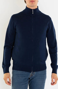 PAL ZILERI - Navy Blue Wool Full Zip Cardigan