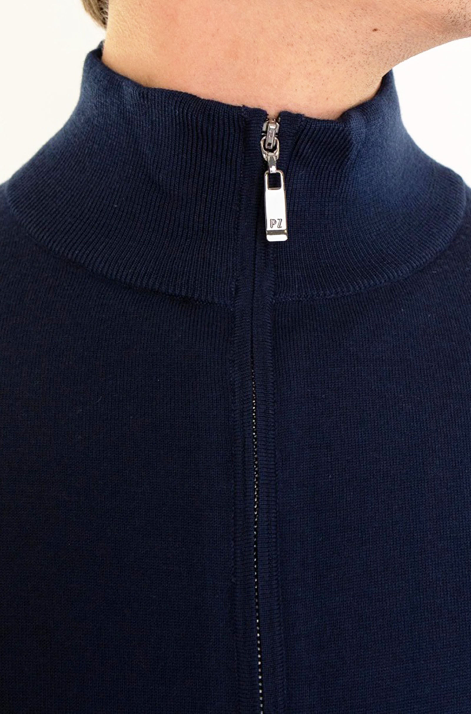 PAL ZILERI - Navy Blue Wool Full Zip Cardigan