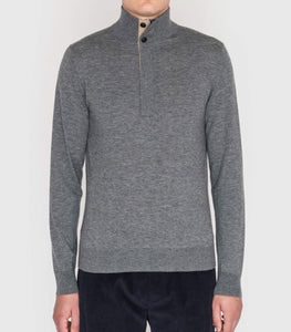 PAL ZILERI - Wool & Cashmere Grey Half Zip Jumper with Contrast Beige Collar