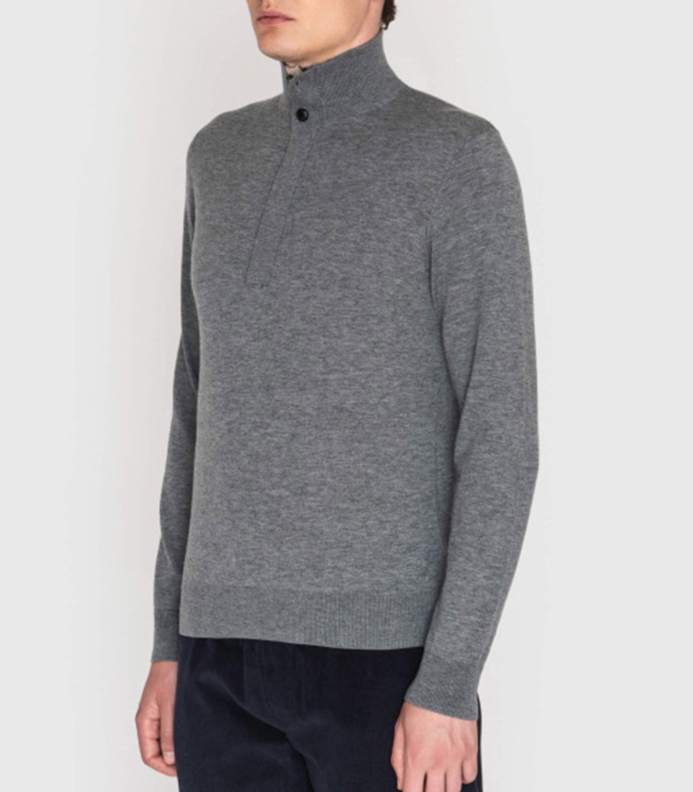 PAL ZILERI - Wool & Cashmere Grey Half Zip Jumper with Contrast Beige Collar