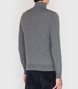 PAL ZILERI - Wool & Cashmere Grey Half Zip Jumper with Contrast Beige Collar