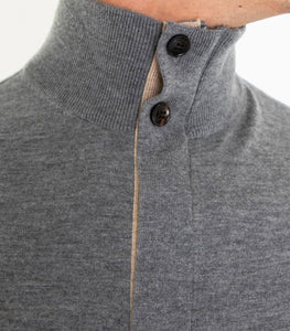 PAL ZILERI - Wool & Cashmere Grey Half Zip Jumper with Contrast Beige Collar