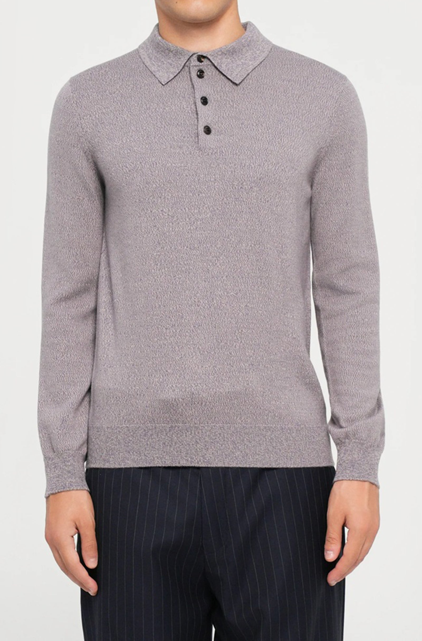 PAL ZILERI - Knitted Long Sleeve Polo in Violet