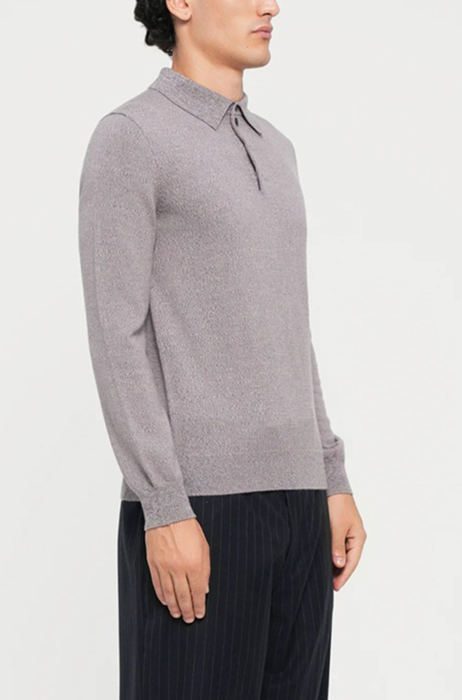 PAL ZILERI - Knitted Long Sleeve Polo in Violet
