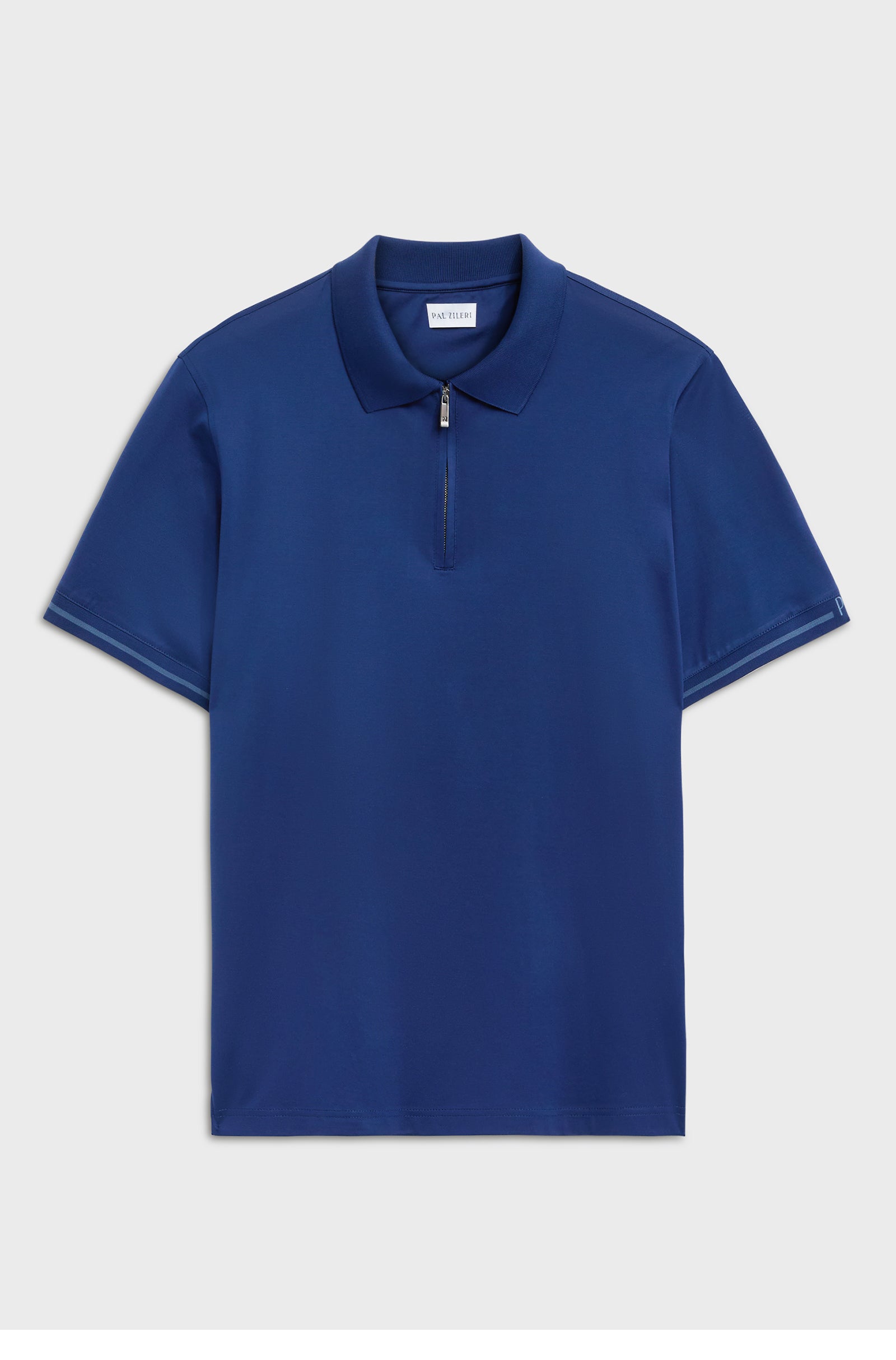PAL ZILERI - Blue Polo Shirt With Zip Neck In Pure Mercerized Cotton