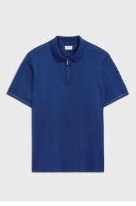 PAL ZILERI - Blue Polo Shirt With Zip Neck In Pure Mercerized Cotton