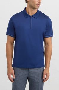 PAL ZILERI - Blue Polo Shirt With Zip Neck In Pure Mercerized Cotton