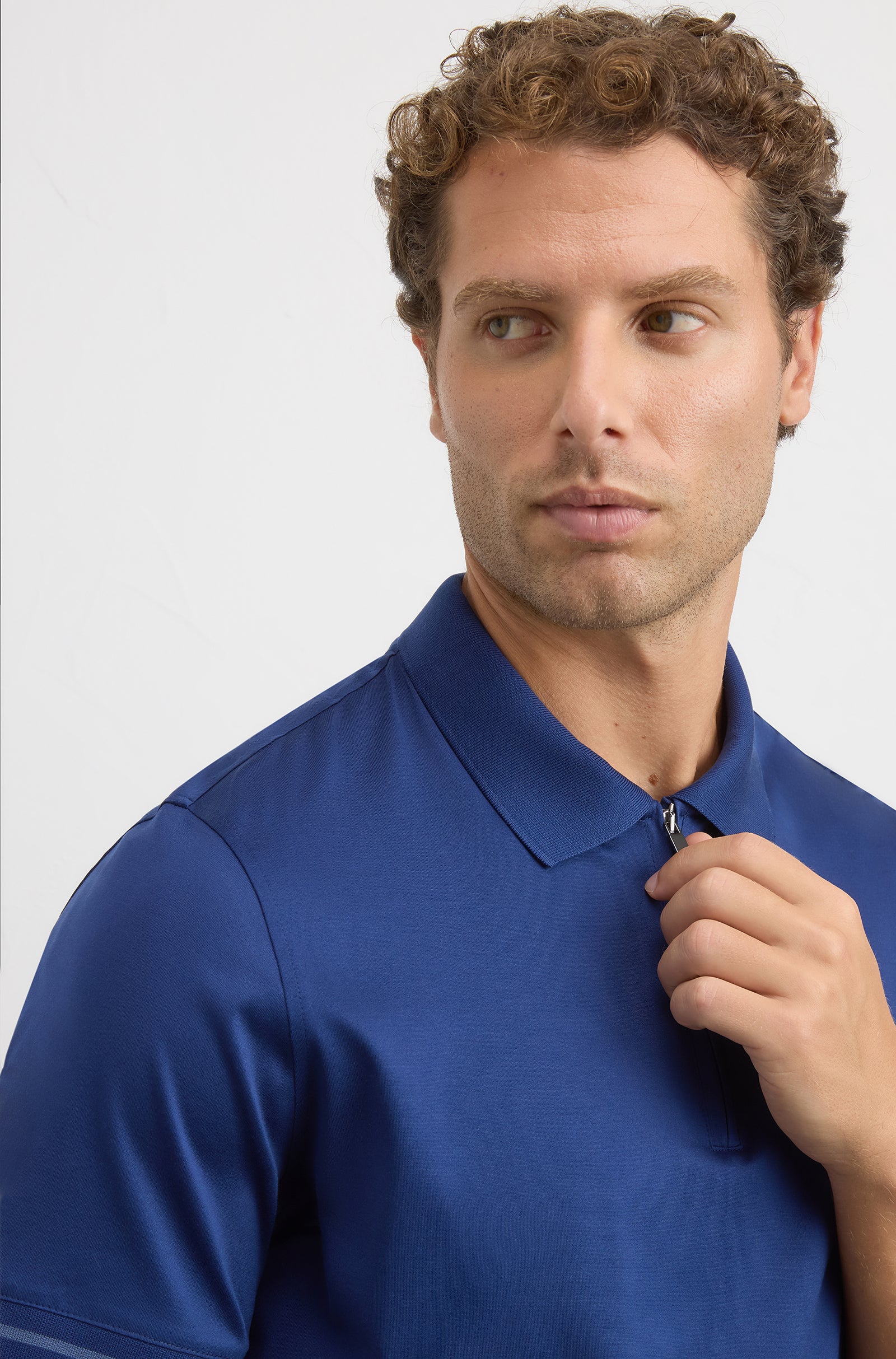 PAL ZILERI - Blue Polo Shirt With Zip Neck In Pure Mercerized Cotton