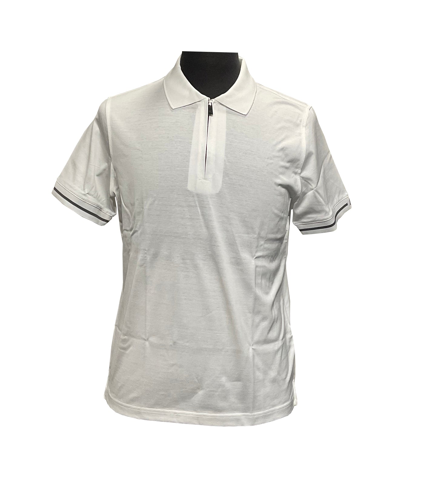 PAL ZILERI - White Polo Shirt With Zip Neck In Pure Mercerized Cotton