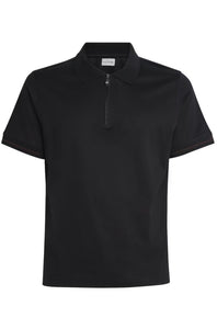 PAL ZILERI - Black Polo Shirt With Zip Neck In Pure Mercerized Cotton