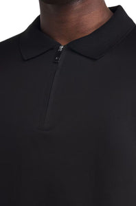PAL ZILERI - Black Polo Shirt With Zip Neck In Pure Mercerized Cotton