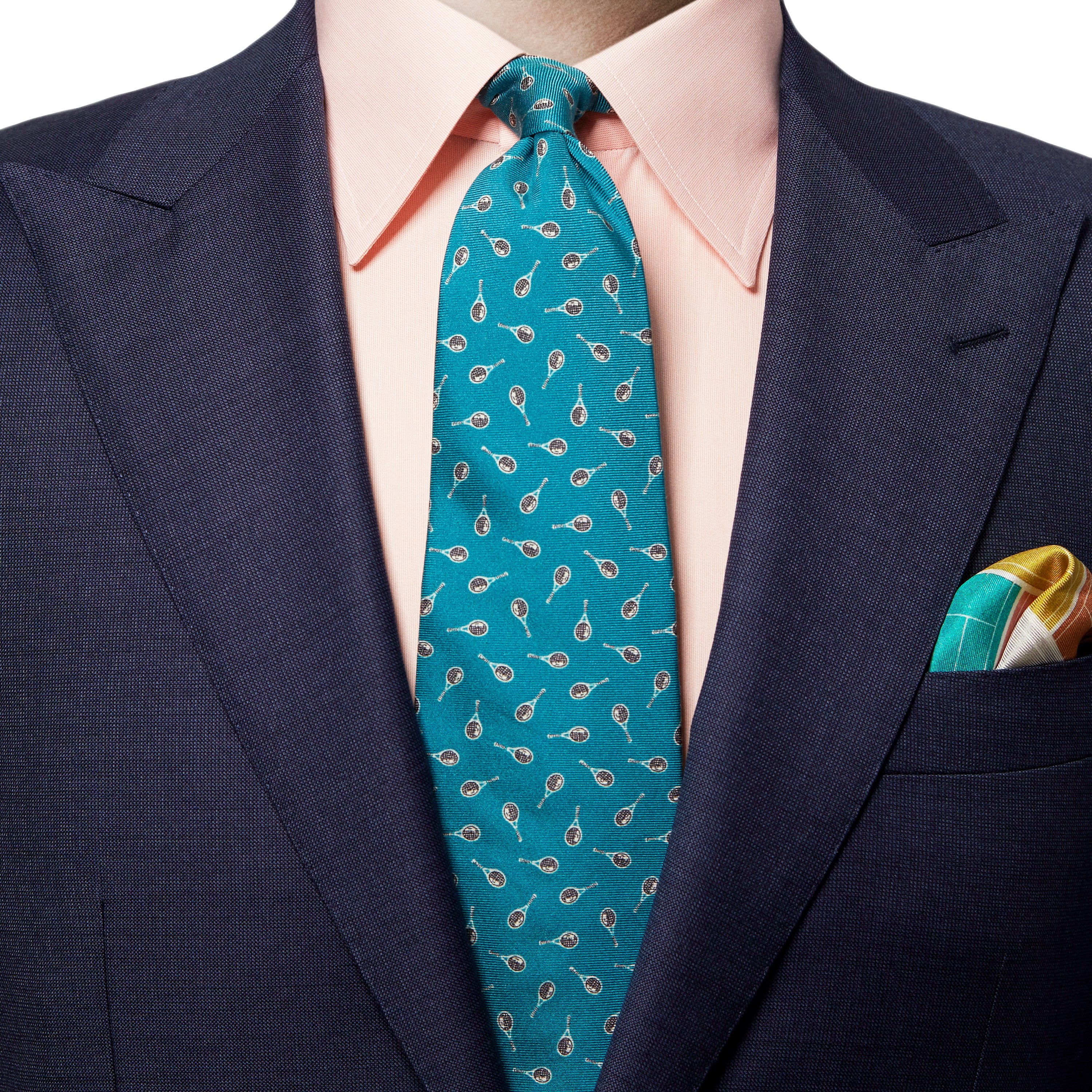 ETON - Teal/Blue Tennis Racket Design Silk Tie A0003169027