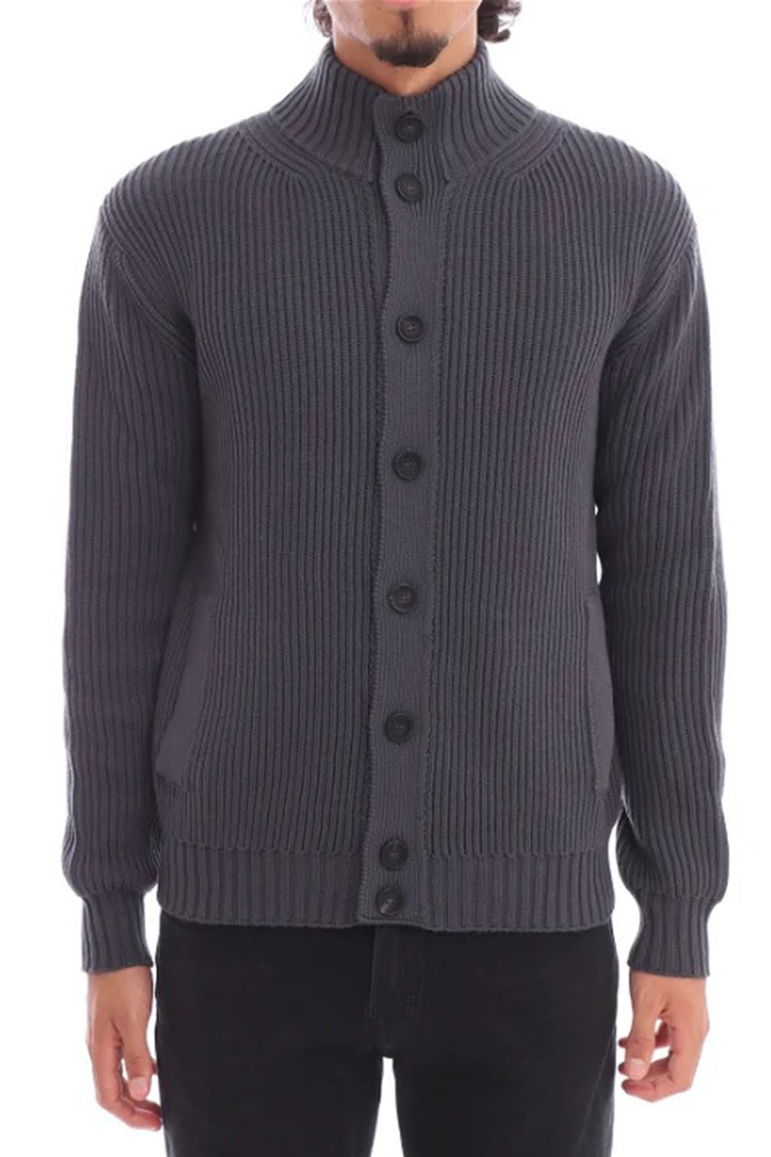 FILIPPO DE LAURENTIIS - Graphite Grey Chunky Mockneck Wool Cardigan BB3MLTWM71 970