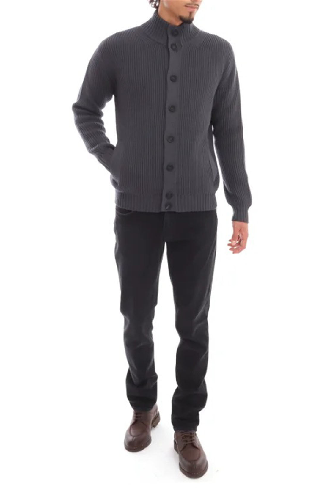 FILIPPO DE LAURENTIIS - Graphite Grey Chunky Merino Wool Cardigan BB3MLTWM71 970