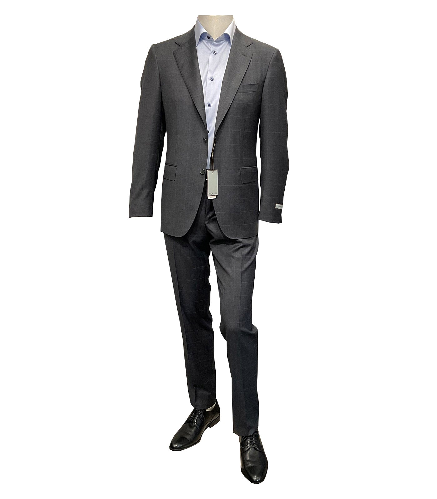 CANALI - Grey With Blue Windowpane Check Wool Suit 12280/19-BF02565-117
