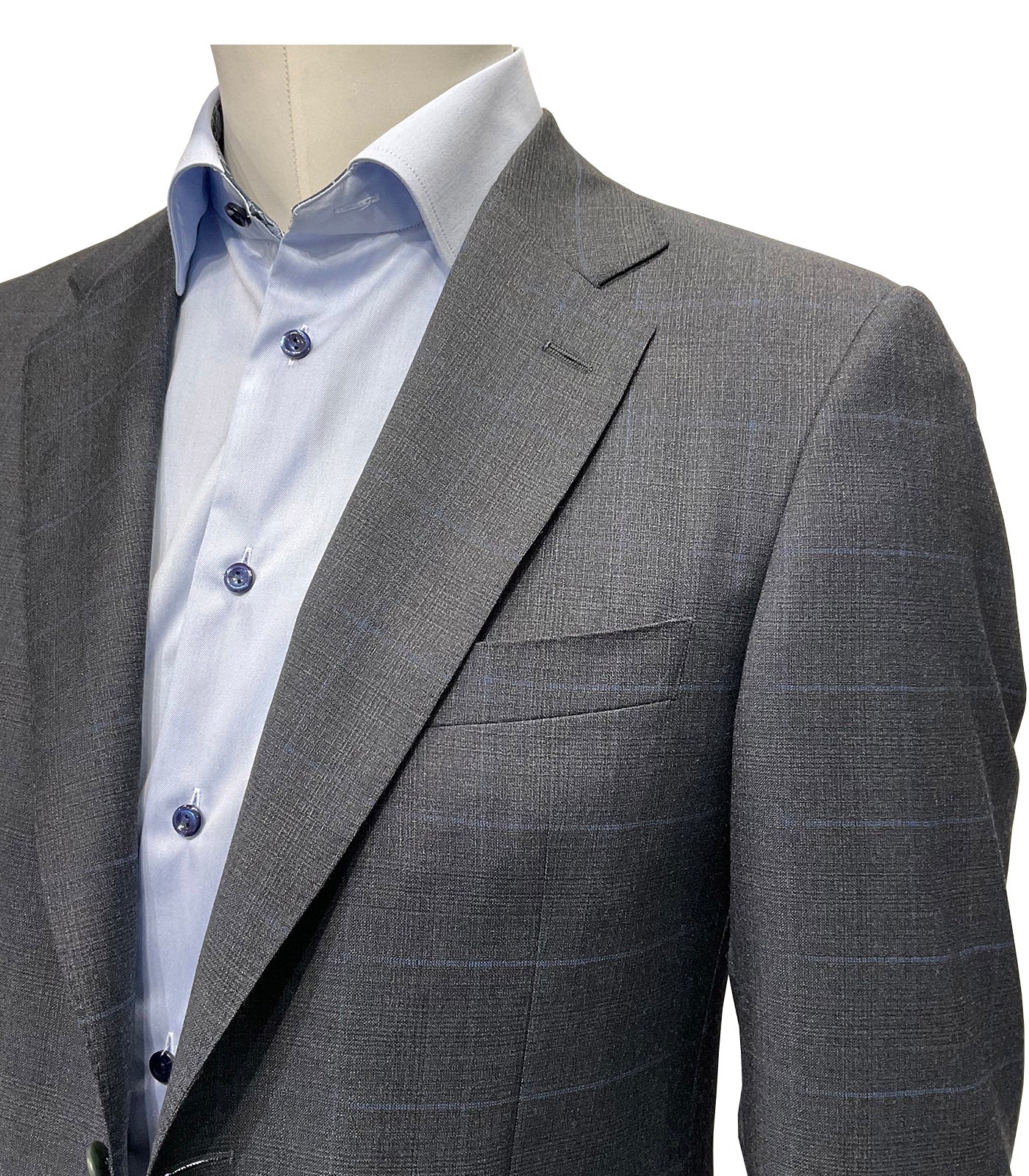 CANALI - Grey With Blue Windowpane Check Wool Suit 12280/19-BF02565-117