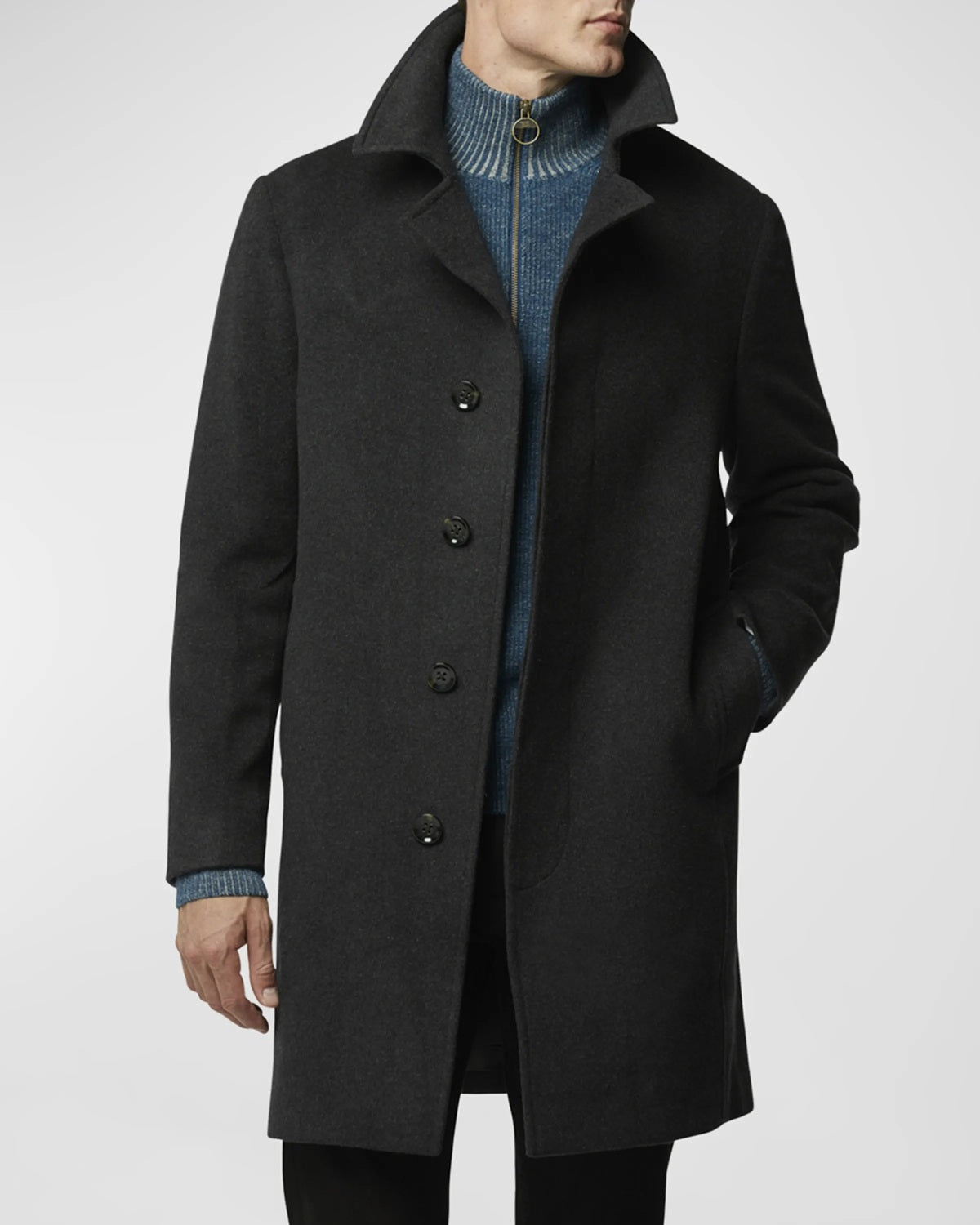 RODD AND GUNN - ARCHERS Wool and Cashmere Overcoat in GRANITE