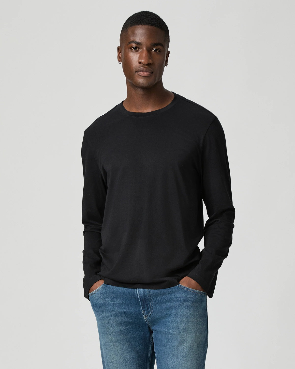 PAIGE - BROXTON Slim Fit Pima Cotton Long Sleeve T-Shirt in BLACK M366N92-1086