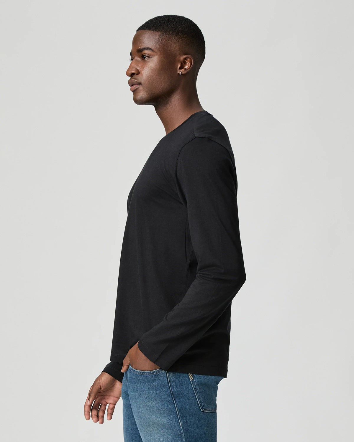 PAIGE - BROXTON Slim Fit Pima Cotton Long Sleeve T-Shirt in BLACK M366N92-1086