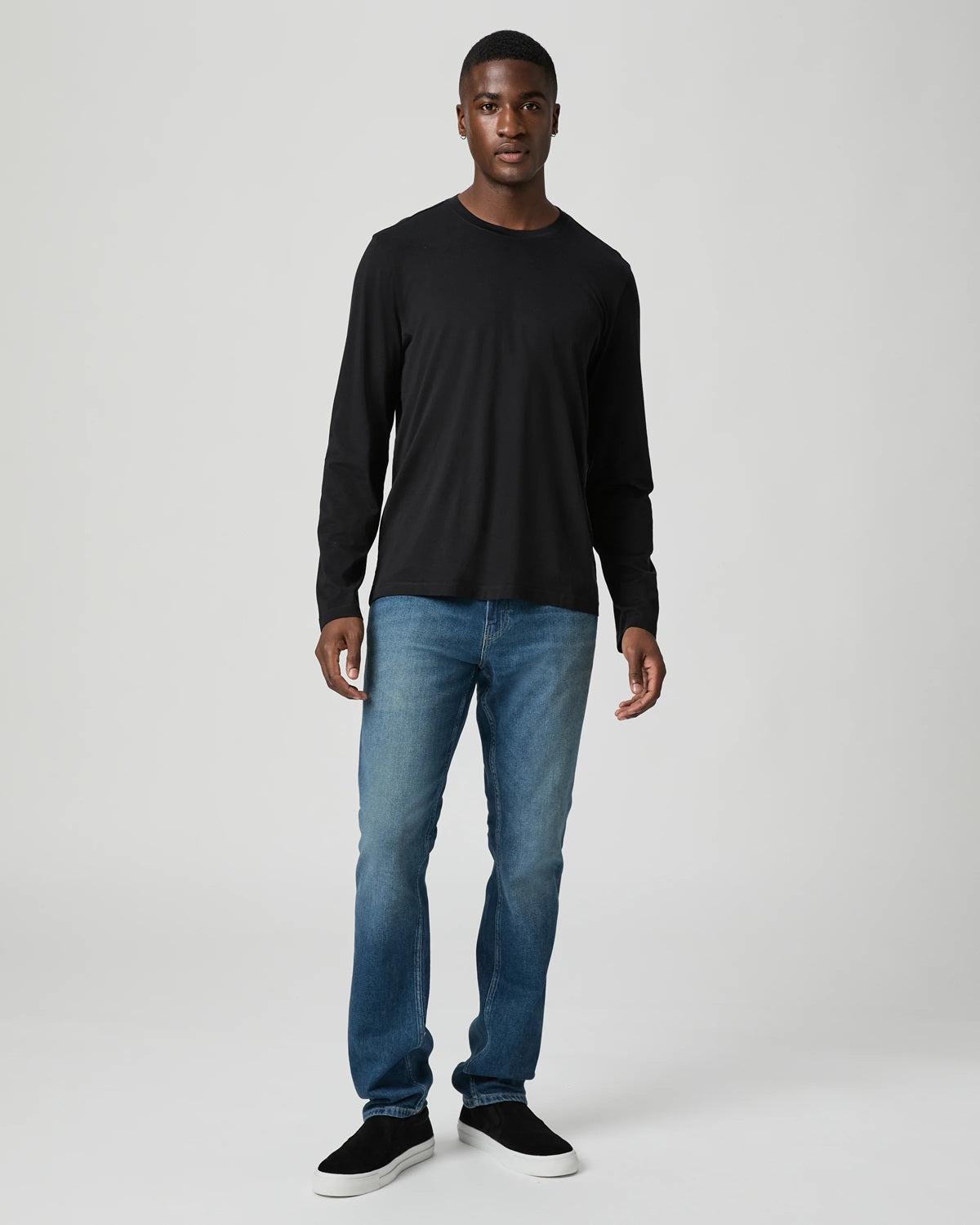PAIGE - BROXTON Slim Fit Pima Cotton Long Sleeve T-Shirt in BLACK M366N92-1086