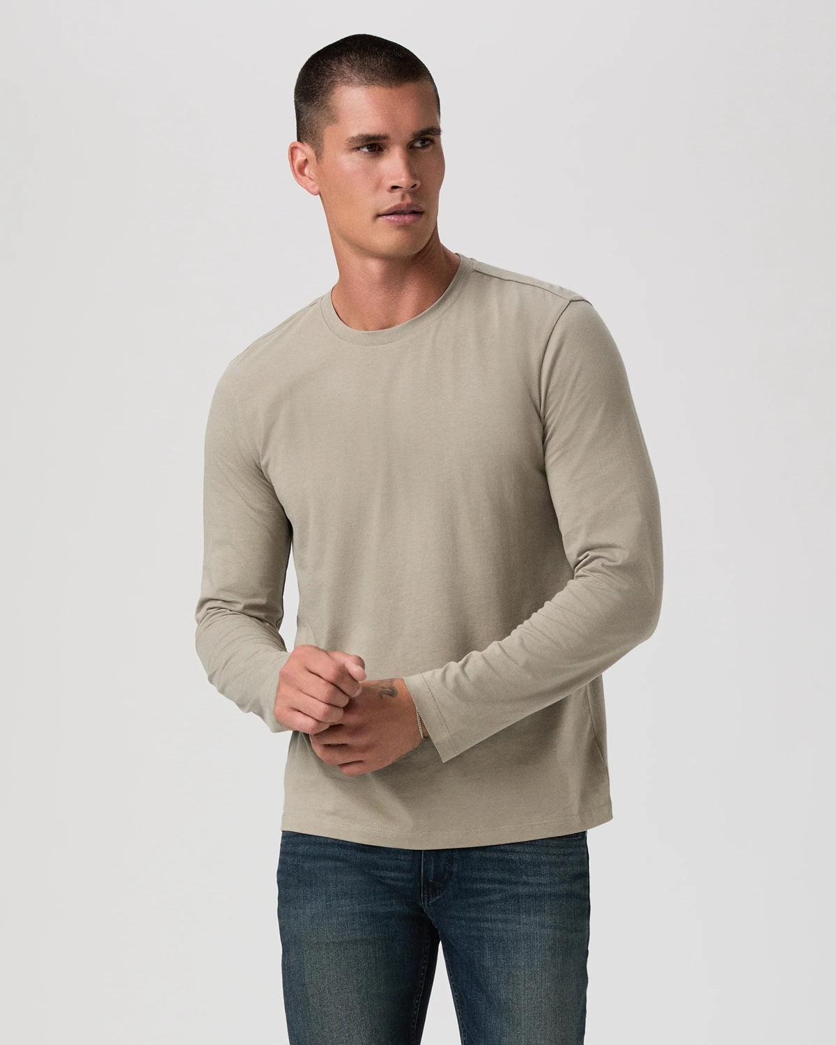 PAIGE - BROXTON Slim Fit Pima Cotton Long Sleeve T-Shirt in ECHO M366N92-C876