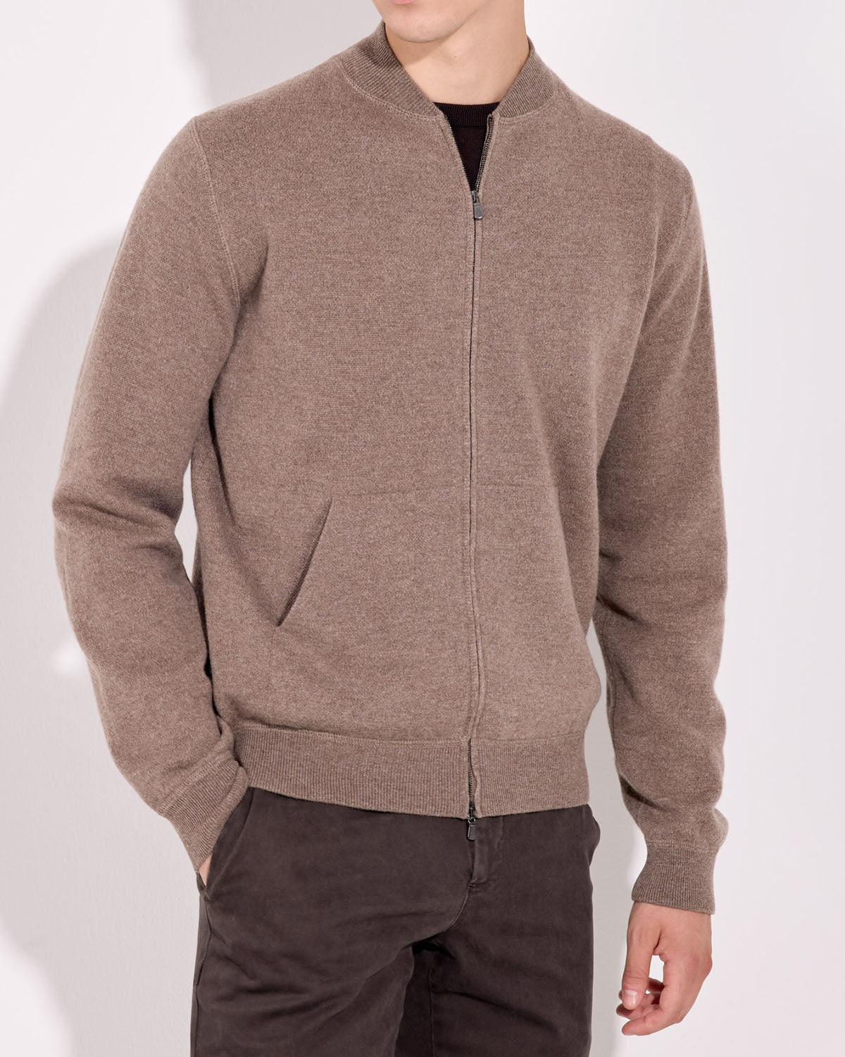 FILIPPO DE LAURENTIIS - Full Zip Bomber Cardigan in Tortura Brown BZ1ML3AT-WC12F 920