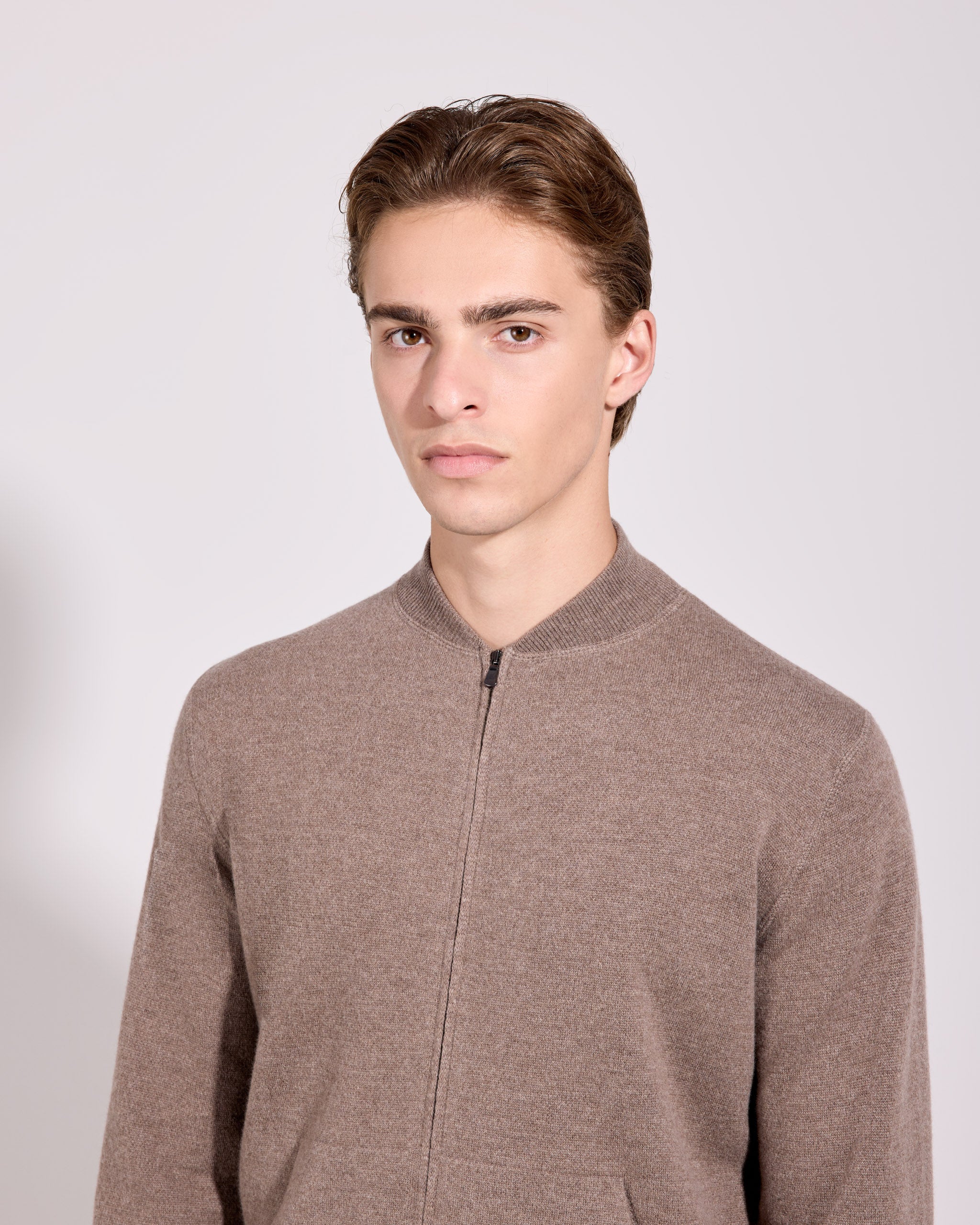 FILIPPO DE LAURENTIIS - Full Zip Bomber Cardigan in Tortura Brown BZ1ML3AT-WC12F 920