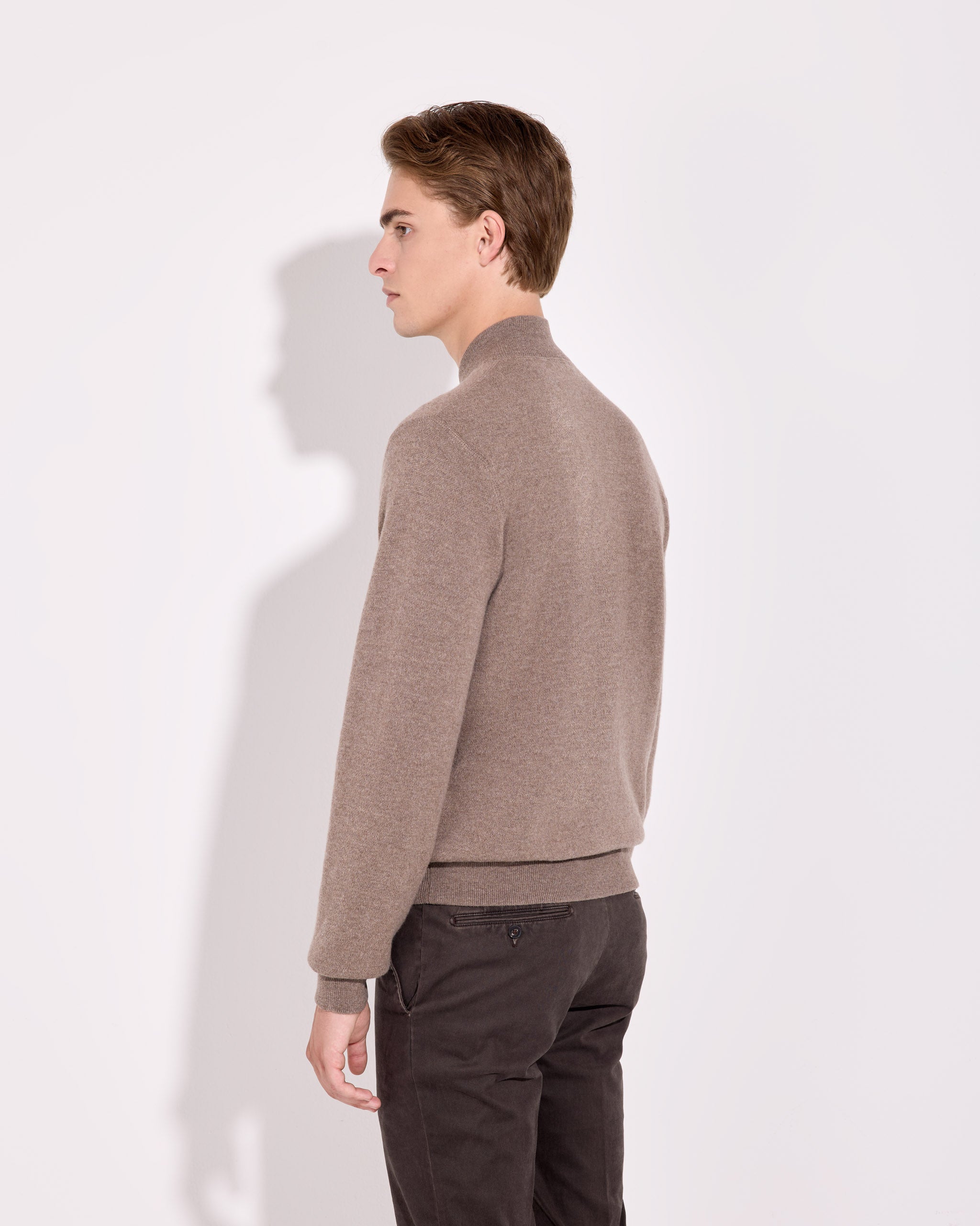 FILIPPO DE LAURENTIIS - Full Zip Bomber Cardigan in Tortura Brown BZ1ML3AT-WC12F 920