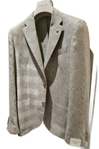 L.B.M. 1911 - Beige Check Slim Fit Wool and Linen Blend Jacket 42328/1
