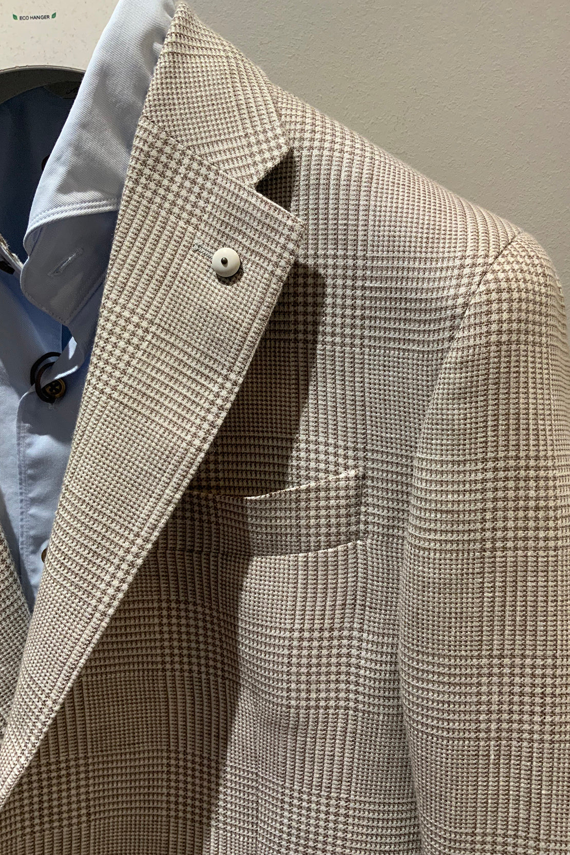 L.B.M. 1911 - Beige Check Slim Fit Wool and Linen Blend Jacket 42328/1
