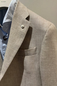 L.B.M. 1911 - Beige Check Slim Fit Wool and Linen Blend Jacket 42328/1